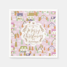 Servilleta De Papel Navidades Casas Rosa