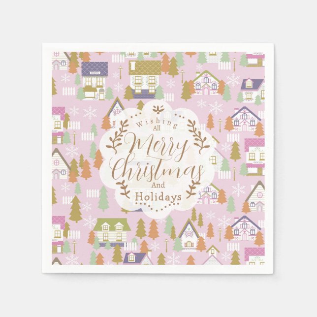 Servilleta De Papel Navidades Casas Rosa (Anverso)