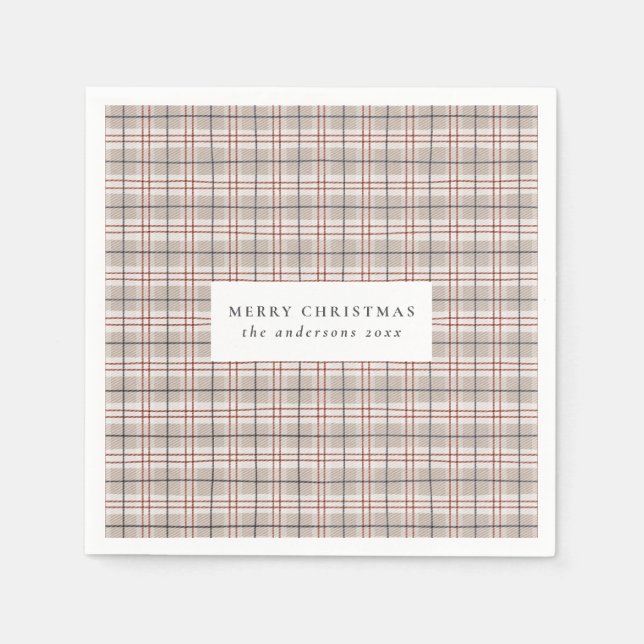 Servilleta De Papel Navidades clásicos de Beige-Tartán-Plaid (Anverso)