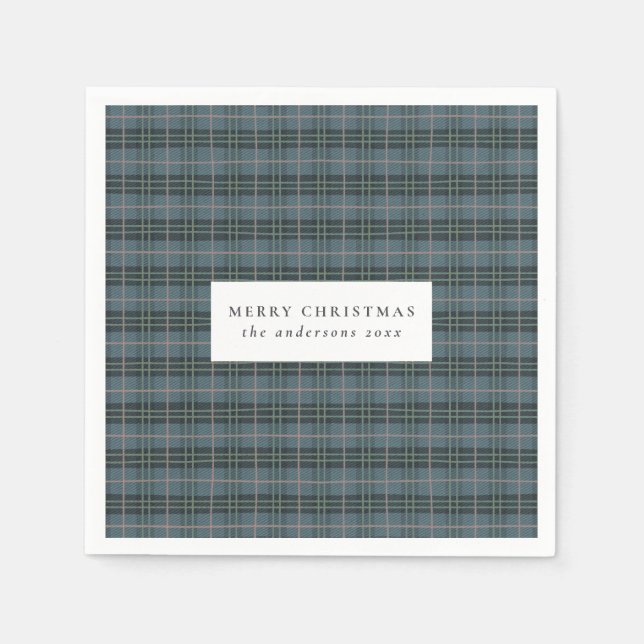 Servilleta De Papel Navidades clásicos de Blue Tartan Plaid (Anverso)