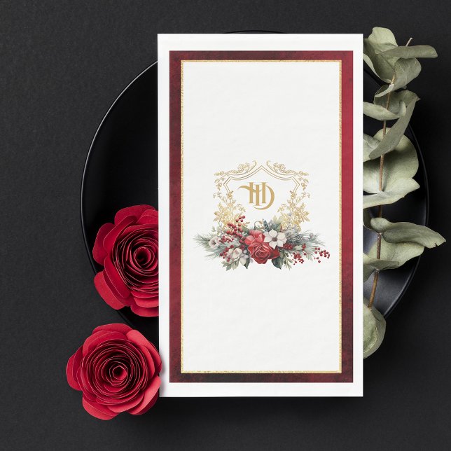 Servilleta De Papel Navidades clásicos Escudo floral Monograma Boda (Subido por el creador)