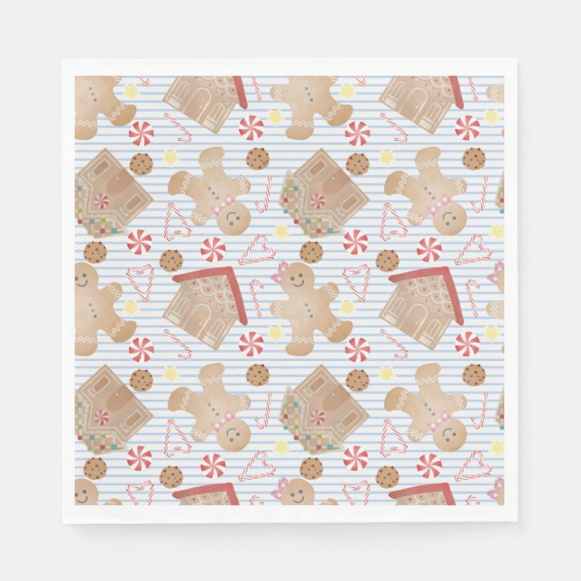 Servilleta De Papel Navidades cocina con placas de papel de franja azu (Anverso)