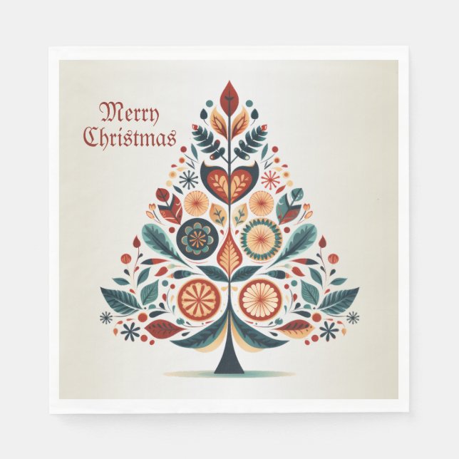 Servilleta De Papel Navidades Coloridos Árboles Escandinavia Arte Popu (Anverso)
