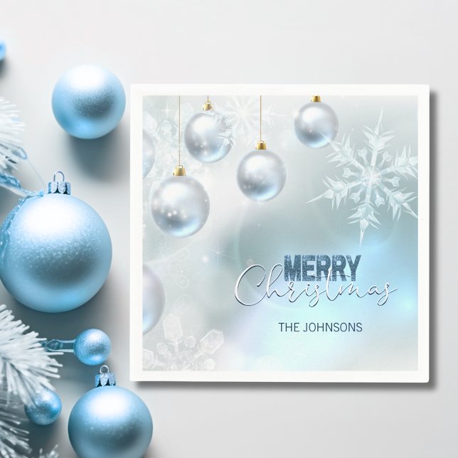 Servilleta De Papel Navidades con copas de nieve Blue Silver Baubles (Blue Silver Baubles Snowflakes CHRISTMAS Napkins)