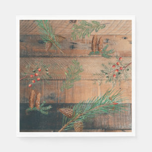 Servilleta De Papel Navidades Coníferas Rústicas Pino Madera