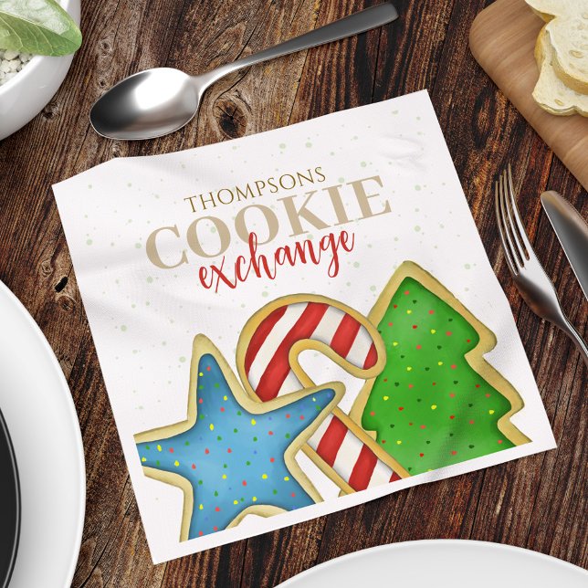 Servilleta De Papel Navidades Cookie Exchange Personalizado (Christmas cookie exchange holiday paper party napkin)