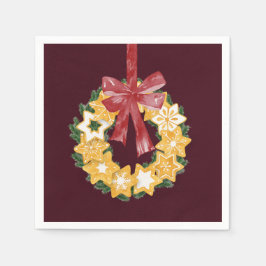Servilleta De Papel Navidades cookie wreath con fondo de Borgoña