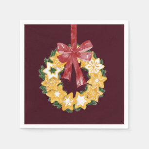 Servilleta De Papel Navidades cookie wreath con fondo de Borgoña