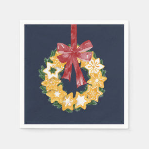 Servilleta De Papel Navidades Cookie Wreath con fondo gris azul