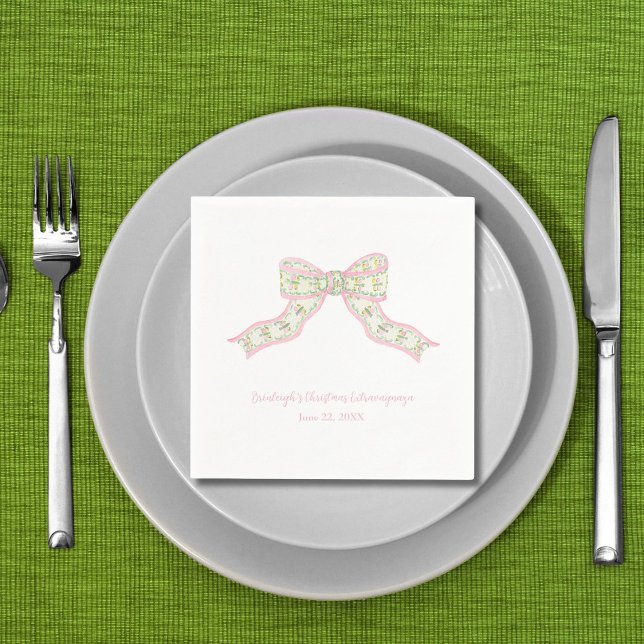 Servilleta De Papel Navidades Coquette Pink Green Bow Napkins (Subido por el creador)