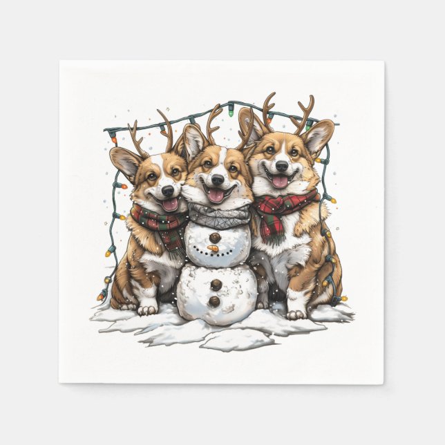 Servilleta De Papel Navidades Corgi Dogs Snowman (Anverso)
