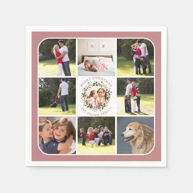 Servilleta De Papel Navidades cortaron, nueve fotos rosa polvoriento r (Anverso)