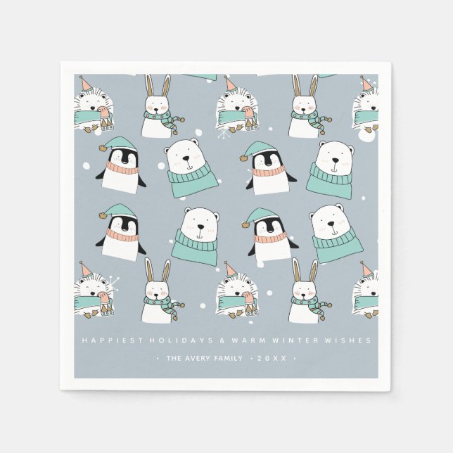 Servilleta De Papel Navidades Cute Animales Estilo Personalizado Perso (Anverso)