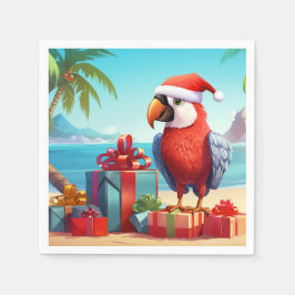 Servilleta De Papel Navidades Cute Santa Parrot Tropical Beach