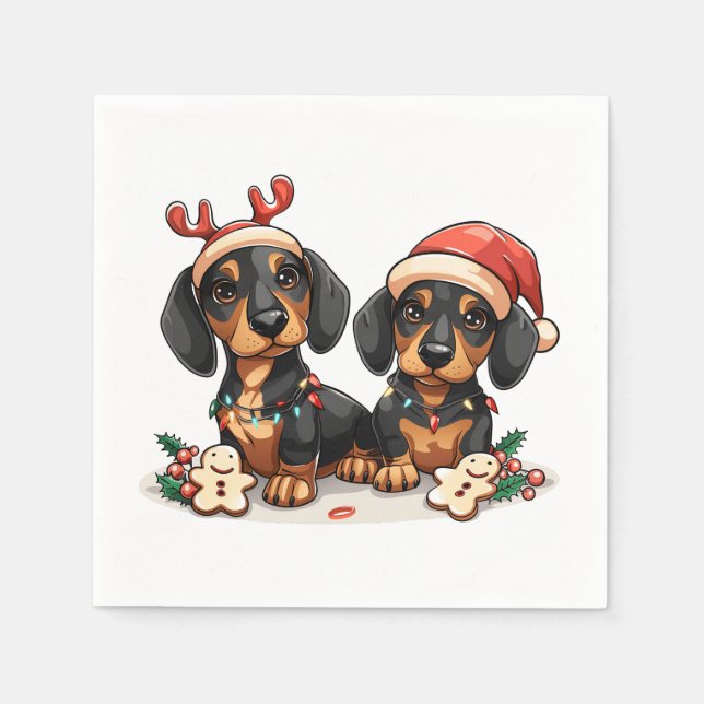 Servilleta De Papel Navidades Dachshund Dogs (Anverso)