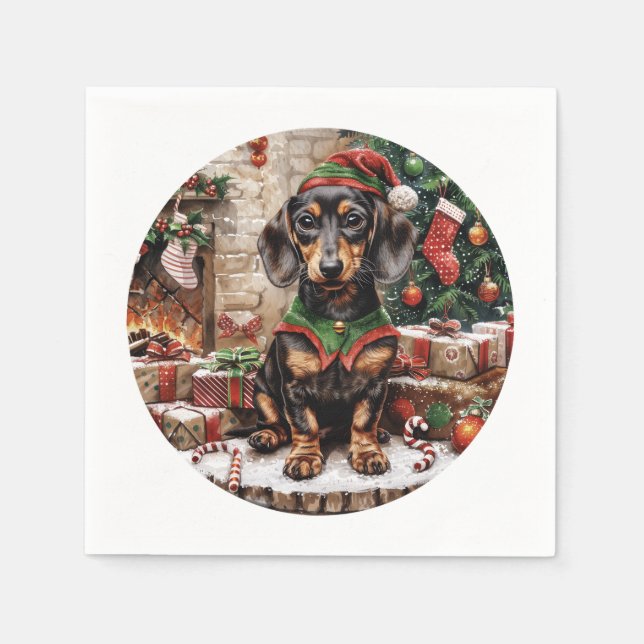 Servilleta De Papel Navidades Dachshund Perros Elf (Anverso)