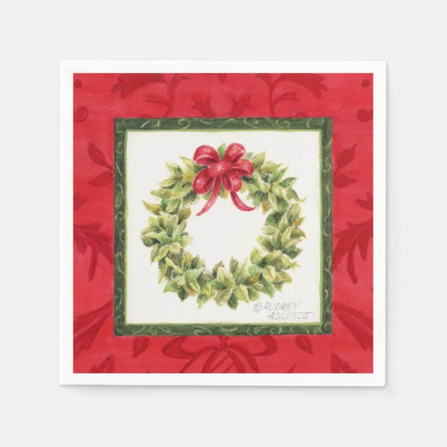 Servilleta De Papel Navidades Damask Wreath Napkins (Anverso)