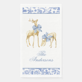 Servilleta De Papel Navidades de acuarela Blue Chinoiserie Bow Reindee