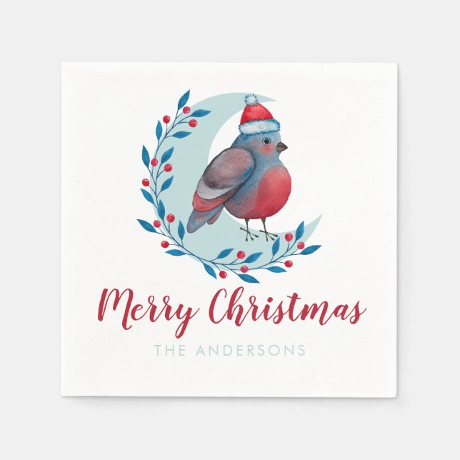 Servilleta De Papel Navidades De Acuarela Personalizados Pájaros En La (Anverso)