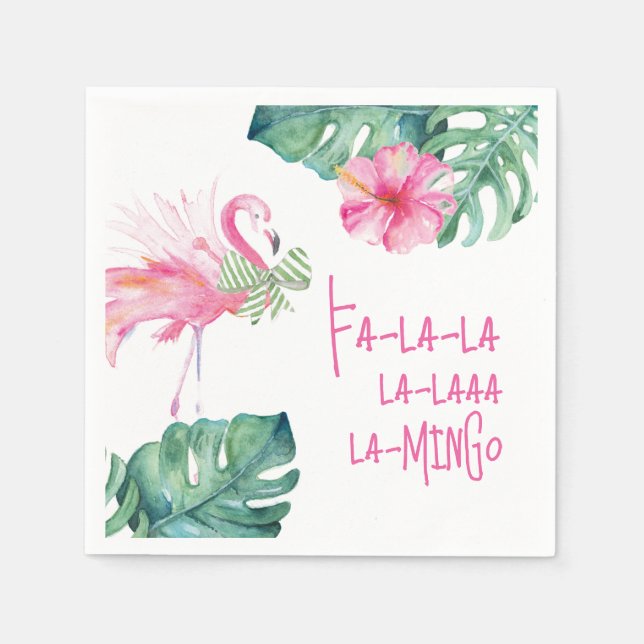 Servilleta De Papel Navidades de acuarela rosada del flamenco tropical (Anverso)