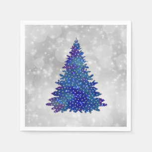 Servilleta De Papel Navidades de árbol Purpurina de plata azul de moda