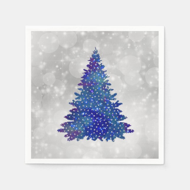 Servilleta De Papel Navidades de árbol Purpurina de plata azul de moda (Anverso)