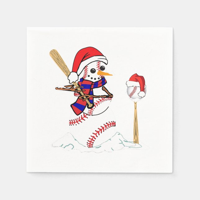 Servilleta De Papel Navidades de béisbol Snowman jugando al béisbol (Anverso)