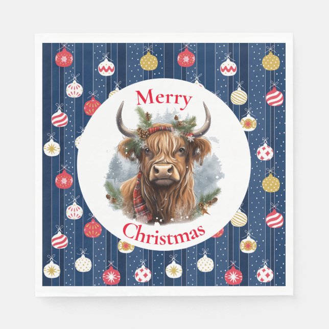 Servilleta De Papel Navidades de Blue Baulables Highlander Cow (Anverso)