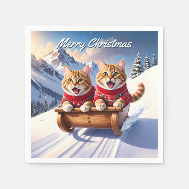 Servilleta De Papel Navidades de Cats Sled Ride (Anverso)