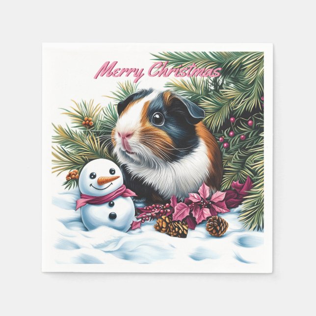 Servilleta De Papel Navidades de cerdo y snowman de Guinea (Anverso)