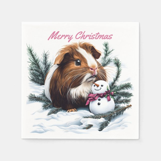 Servilleta De Papel Navidades de cerdo y snowman de Guinea (Anverso)