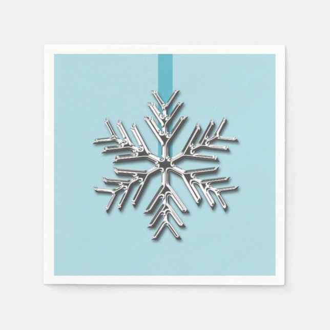 Servilleta De Papel Navidades de Cinta Azul de Invierno Silver Snowfla (Anverso)