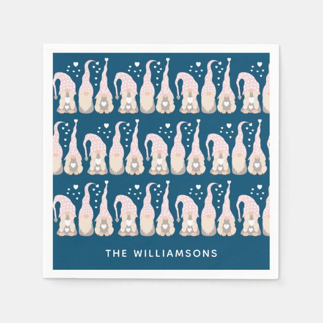 Servilleta De Papel Navidades de clase Gnome Familia Azul Personalizad (Anverso)