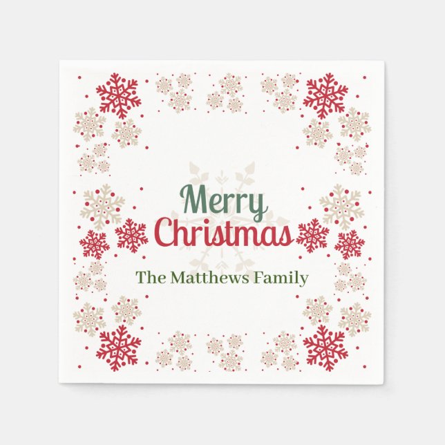 Servilleta De Papel Navidades de copos de nieve rojos verdes (Anverso)