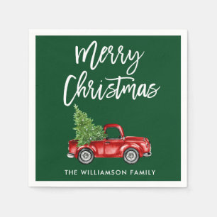 Servilleta De Papel Navidades de escritura de pincel camionero verde v