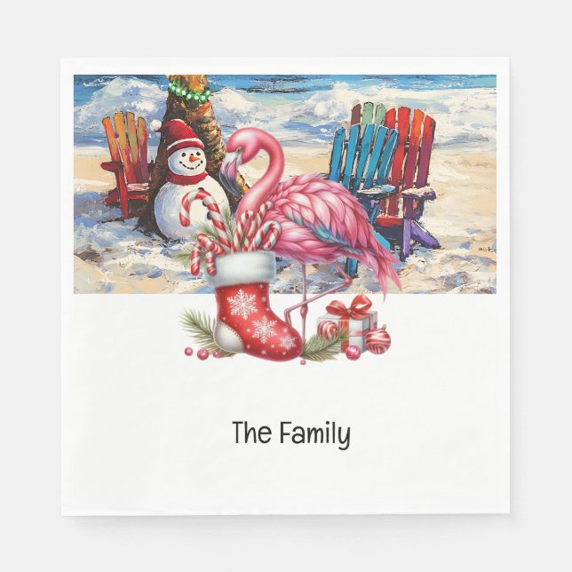 Servilleta De Papel Navidades de Flamingo en julio en la playa (Anverso)