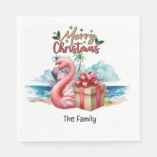 Servilleta De Papel Navidades de Flamingo en julio en la playa