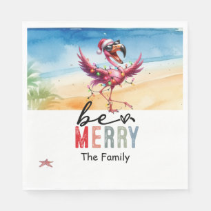 Servilleta De Papel Navidades de Flamingo en julio en la playa