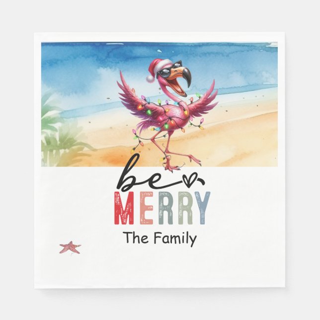 Servilleta De Papel Navidades de Flamingo en julio en la playa (Anverso)