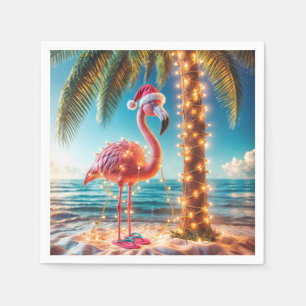 Servilleta De Papel Navidades De Flamingo Rosa En Luces Tangulares