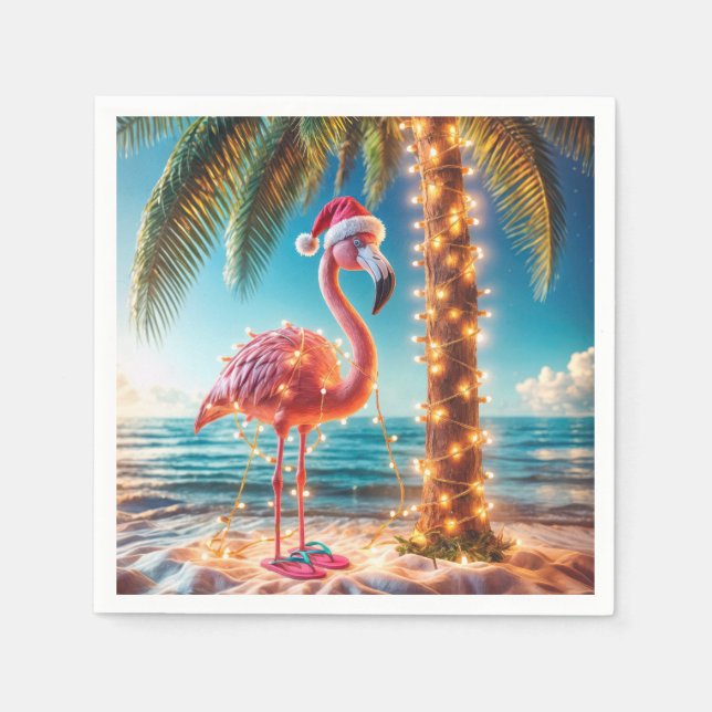 Servilleta De Papel Navidades De Flamingo Rosa En Luces Tangulares (Anverso)
