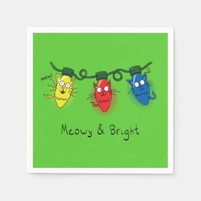 Servilleta De Papel Navidades de gato iluminan a divertidos Meowy y Br (Anverso)