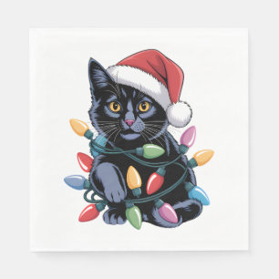 Servilleta De Papel Navidades de gatos negros iluminan a curioso amant