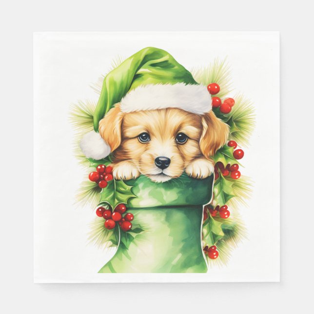 Servilleta De Papel Navidades de Golden Retriever de Puppy Dog Santa H (Anverso)