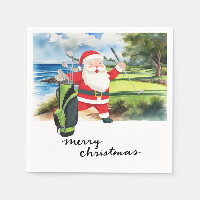 Servilleta De Papel Navidades de golf de Santa Claus Golfer (Anverso)