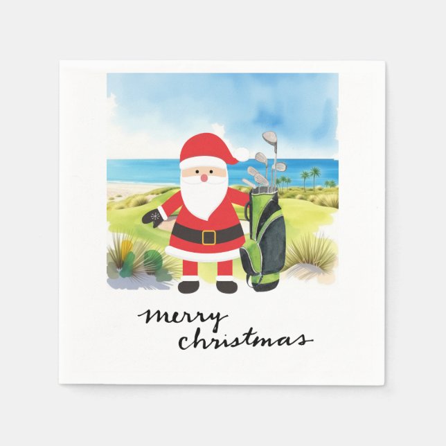 Servilleta De Papel Navidades de golf de Santa Claus Golfer (Anverso)