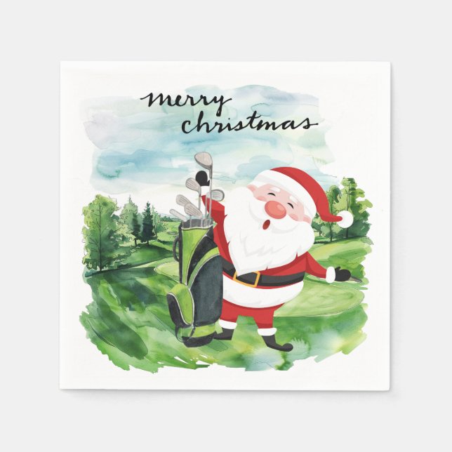 Servilleta De Papel Navidades de golf de Santa Claus Golfer (Anverso)