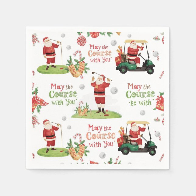 Servilleta De Papel Navidades de golf Santa Golfer pueden estar con us (Anverso)
