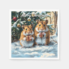Servilleta De Papel Navidades De Hamsters Con Regalos