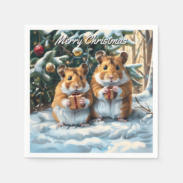 Servilleta De Papel Navidades De Hamsters Con Regalos (Anverso)